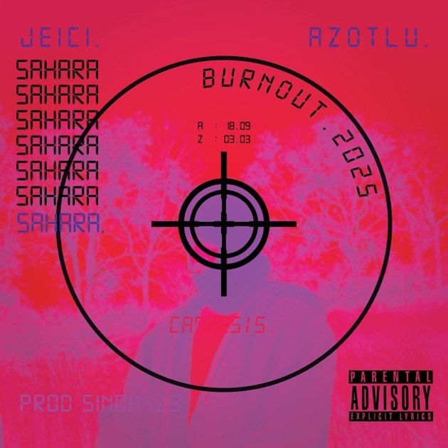 Sencillos Portada de sencillo con fondo rojo y diseño gráfico con círculo y tipografía "Sahara"